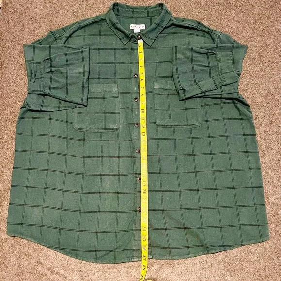 Ava & Viv green plaid checkered flannel 2X plus sz. button up - Picture 6 of 7